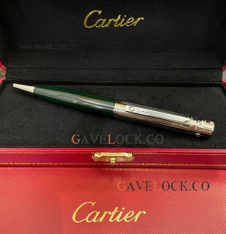 Imitation Cartier Santos Ballpoint Pen Silver and Green